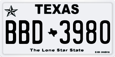 TX license plate BBD3980