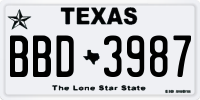 TX license plate BBD3987