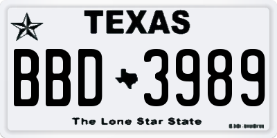 TX license plate BBD3989