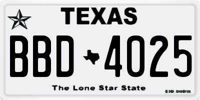 TX license plate BBD4025