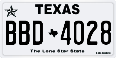 TX license plate BBD4028