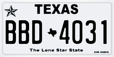 TX license plate BBD4031