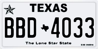 TX license plate BBD4033
