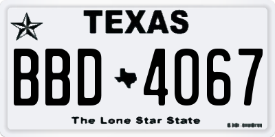 TX license plate BBD4067