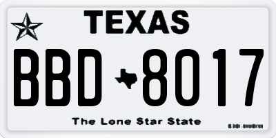 TX license plate BBD8017