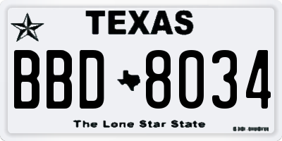 TX license plate BBD8034