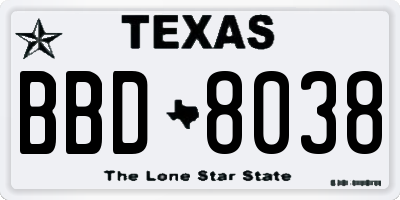 TX license plate BBD8038