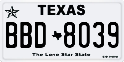 TX license plate BBD8039