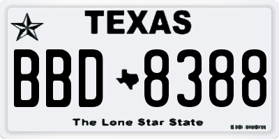 TX license plate BBD8388