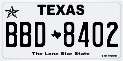 TX license plate BBD8402