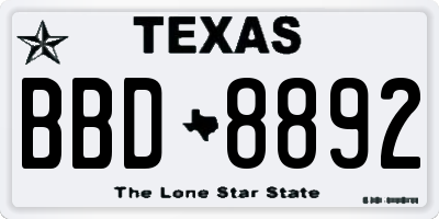 TX license plate BBD8892