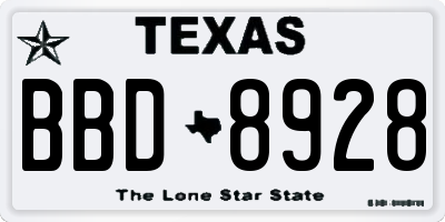 TX license plate BBD8928