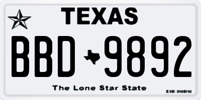 TX license plate BBD9892