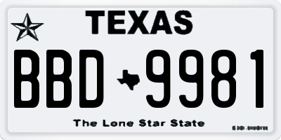 TX license plate BBD9981