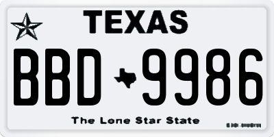 TX license plate BBD9986