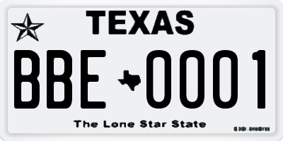 TX license plate BBE0001