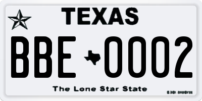 TX license plate BBE0002