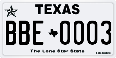 TX license plate BBE0003