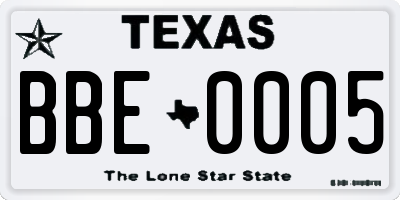 TX license plate BBE0005