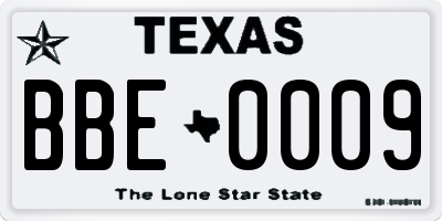 TX license plate BBE0009