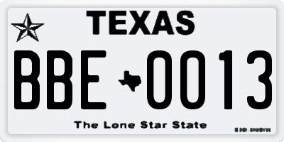TX license plate BBE0013