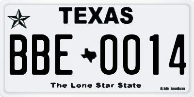 TX license plate BBE0014