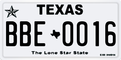 TX license plate BBE0016