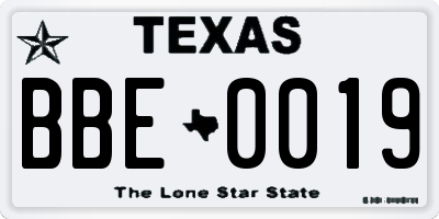 TX license plate BBE0019