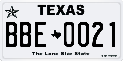 TX license plate BBE0021