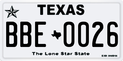 TX license plate BBE0026