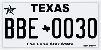 TX license plate BBE0030