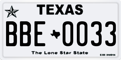TX license plate BBE0033
