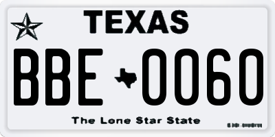 TX license plate BBE0060