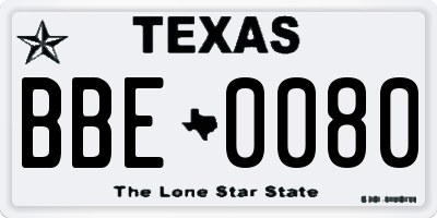 TX license plate BBE0080
