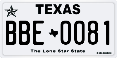 TX license plate BBE0081