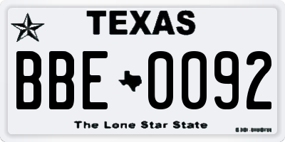 TX license plate BBE0092