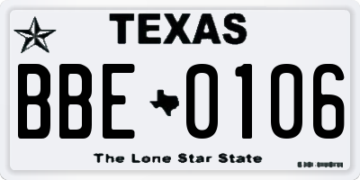 TX license plate BBE0106