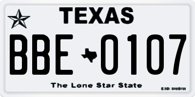 TX license plate BBE0107