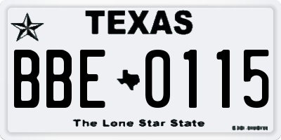 TX license plate BBE0115