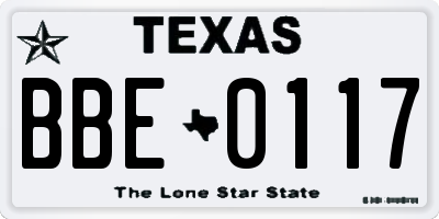 TX license plate BBE0117