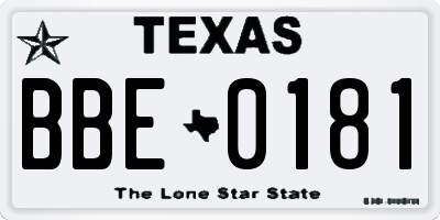 TX license plate BBE0181