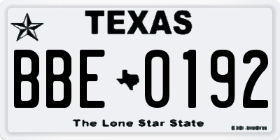TX license plate BBE0192