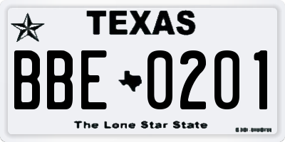 TX license plate BBE0201