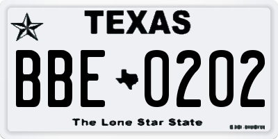 TX license plate BBE0202