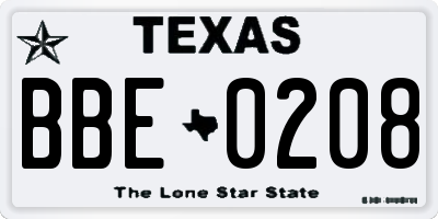 TX license plate BBE0208