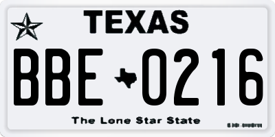 TX license plate BBE0216