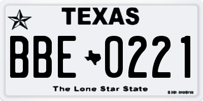 TX license plate BBE0221