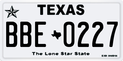 TX license plate BBE0227