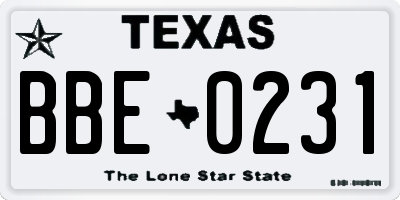 TX license plate BBE0231