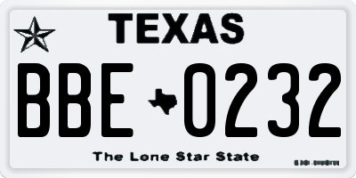 TX license plate BBE0232